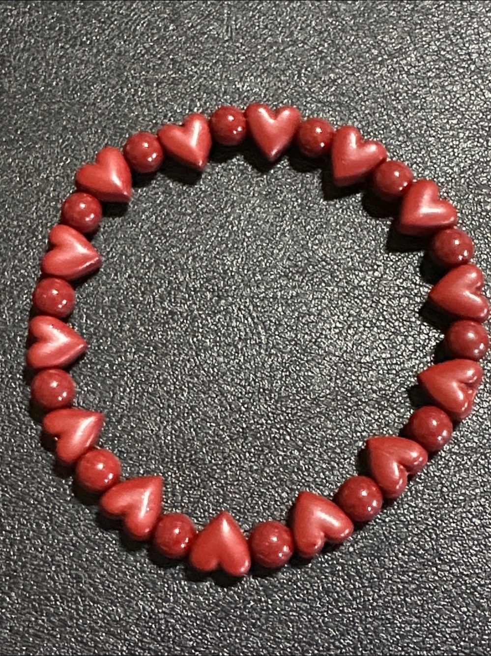 Cinnabar Semi Precious Heart Shape & 6mm Round Stone Stretch Bracelet
